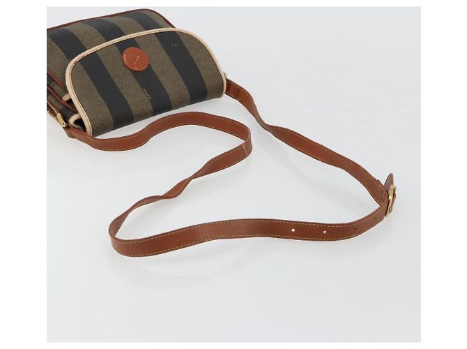Pequin Borsa a Spalla FENDI Pecan Canvas PVC Marrone Oro Auth 182229 D'oro - vista 7