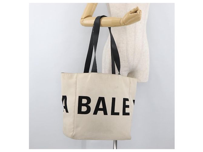 BALENCIAGA Tote Bag Canvas Beige Silber Auth BA13082 - Ansicht 23