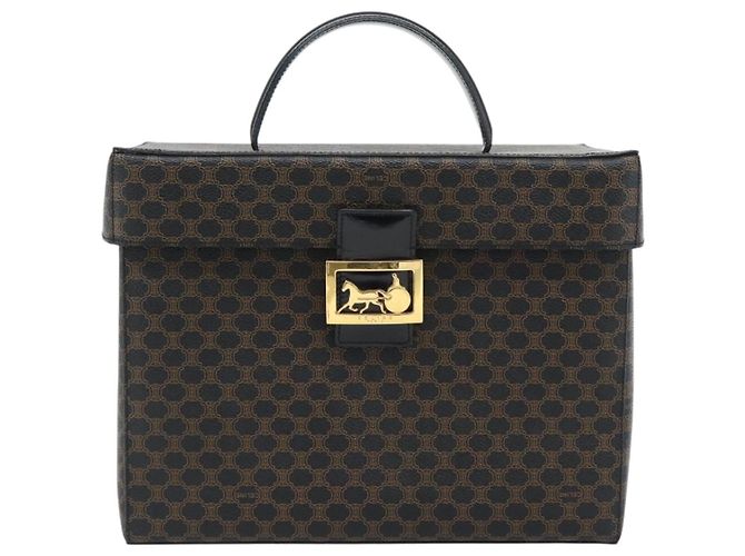 Céline CELINE Beauty Case Macadam Canvas Vanity Horse Carriage PVC Pelle Nera Autentica 182779V Nero D'oro - vista 13