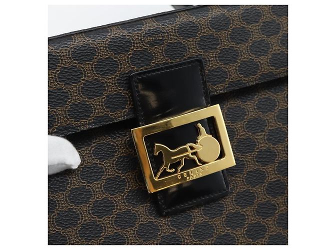Céline CELINE Beauty Case Macadam Canvas Vanity Horse Carriage PVC Pelle Nera Autentica 182779V Nero D'oro - vista 17