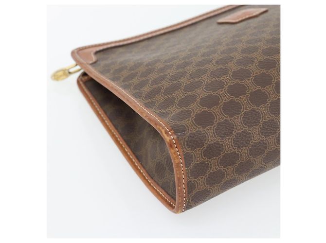 Céline Clutch CELINE in tela Macadam PVC Pelle Marrone Oro Auth ka4489 D'oro - vista 14