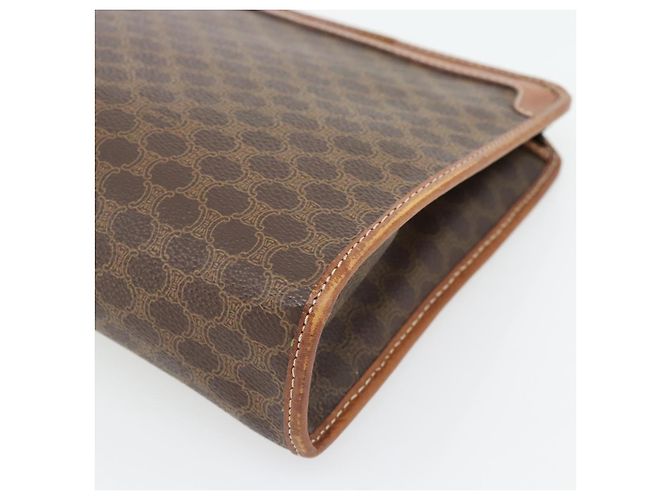 Céline Clutch CELINE in tela Macadam PVC Pelle Marrone Oro Auth ka4489 D'oro - vista 15