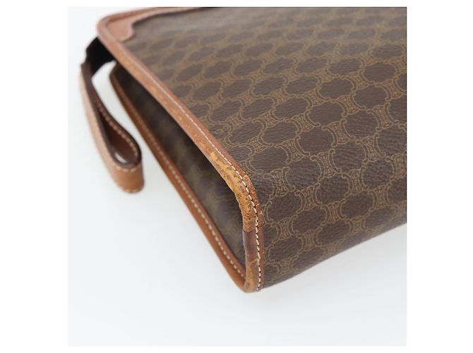 Céline Clutch CELINE in tela Macadam PVC Pelle Marrone Oro Auth ka4489 D'oro - vista 16