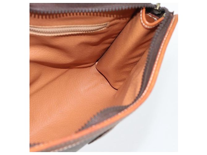 Céline Clutch CELINE in tela Macadam PVC Pelle Marrone Oro Auth ka4489 D'oro - vista 17
