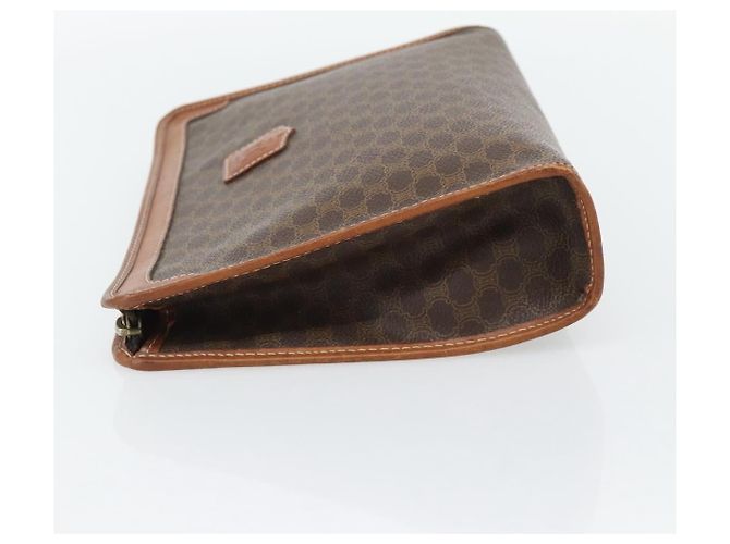 Céline Clutch CELINE in tela Macadam PVC Pelle Marrone Oro Auth ka4489 D'oro - vista 3