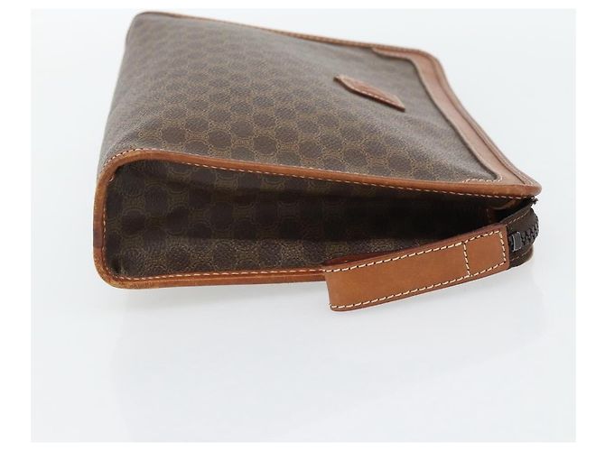 Céline Clutch CELINE in tela Macadam PVC Pelle Marrone Oro Auth ka4489 D'oro - vista 4