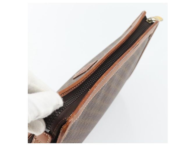 Céline Clutch CELINE in tela Macadam PVC Pelle Marrone Oro Auth ka4489 D'oro - vista 5