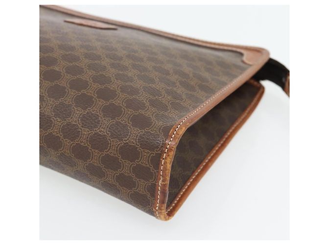 Céline Clutch CELINE in tela Macadam PVC Pelle Marrone Oro Auth ka4489 D'oro - vista 7