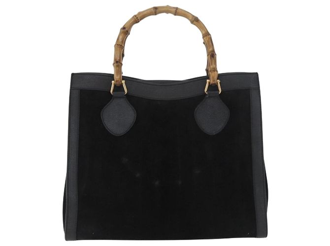 GUCCI Bamboo Tote Bag Wildleder Schwarz Gold 002 2865 0260 Auth 180218 Golden - Ansicht 13