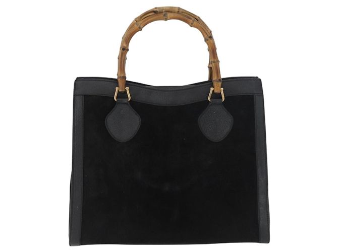 GUCCI Bamboo Tote Bag Wildleder Schwarz Gold 002 2865 0260 Auth 180218 Golden - Ansicht 2