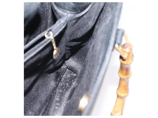 GUCCI Bamboo Tote Bag Wildleder Schwarz Gold 002 2865 0260 Auth 180218 Golden - Ansicht 21