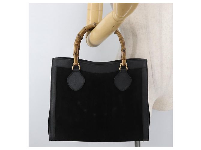 GUCCI Bamboo Tote Bag Wildleder Schwarz Gold 002 2865 0260 Auth 180218 Golden - Ansicht 24