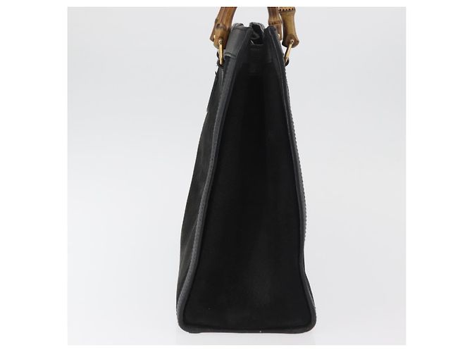 GUCCI Bamboo Tote Bag Wildleder Schwarz Gold 002 2865 0260 Auth 180218 Golden - Ansicht 4