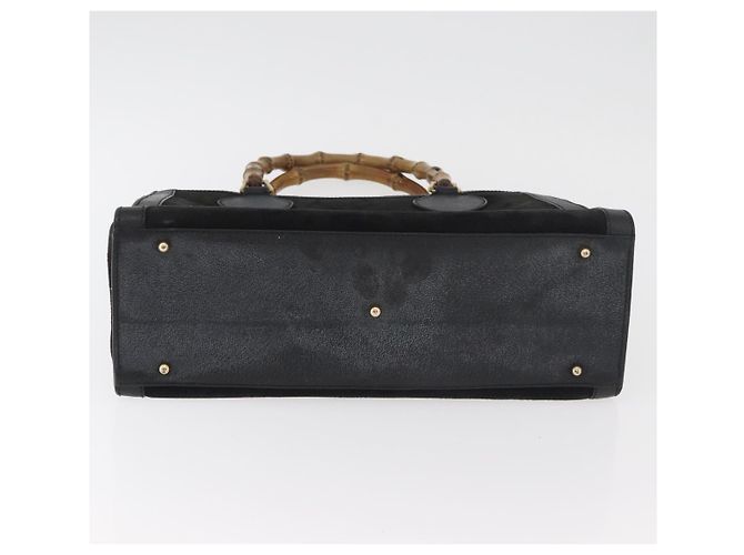 GUCCI Bamboo Tote Bag Wildleder Schwarz Gold 002 2865 0260 Auth 180218 Golden - Ansicht 5