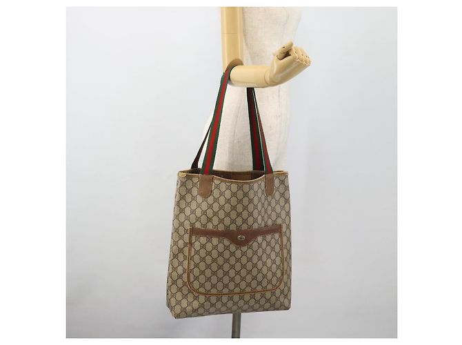 Borsa Tote GUCCI GG Supreme Web Sherry Line PVC Beige Red 39 02 003 Auth 180903 - vista 21