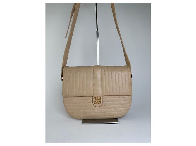 Borsa a tracolla vintage Givenchy in pelle trapuntata beige e oro - vista 12