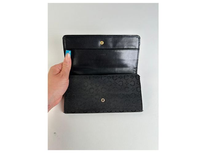 Céline Vintage Celine CC Monogram Fabric Wallet Black Gold - view 4