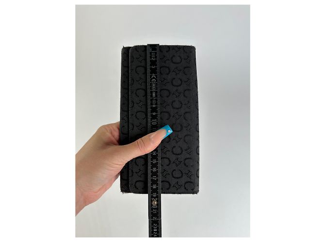 Céline Vintage Celine CC Monogram Fabric Wallet Black Gold - view 7