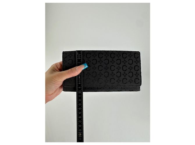 Céline Vintage Celine CC Monogram Fabric Wallet Black Gold - view 8