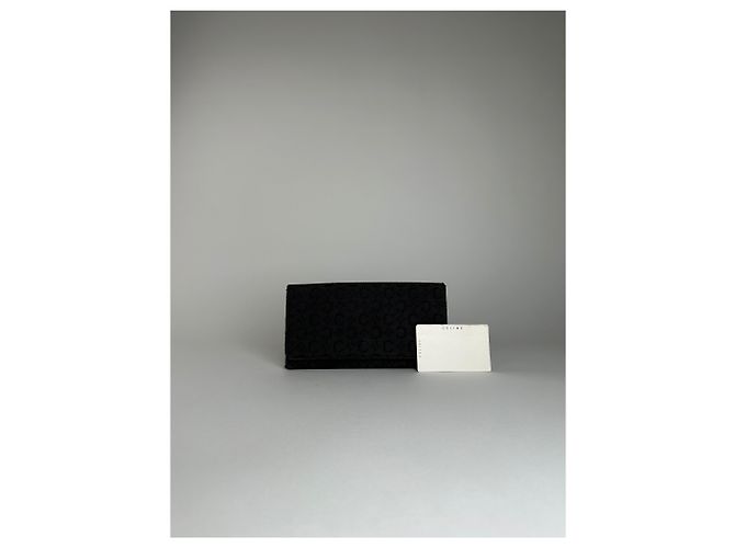 Céline Vintage Celine CC Monogram Fabric Wallet Black Gold - view 9