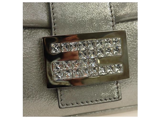 FENDI Borsa a Spalla Mamma Baguette in Pelle con Strass Argento Autentica yk20386SM - vista 19