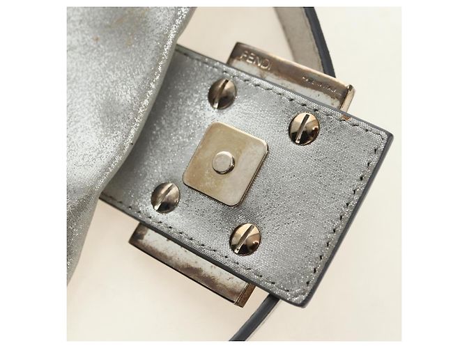 FENDI Borsa a Spalla Mamma Baguette in Pelle con Strass Argento Autentica yk20386SM - vista 21