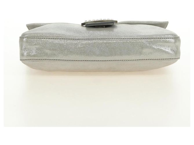 FENDI Borsa a Spalla Mamma Baguette in Pelle con Strass Argento Autentica yk20386SM - vista 5