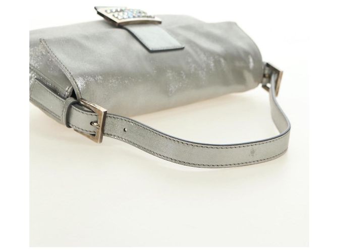 FENDI Borsa a Spalla Mamma Baguette in Pelle con Strass Argento Autentica yk20386SM - vista 7