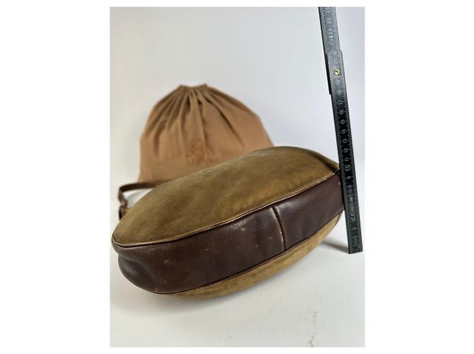 Vintage Loewe Wildleder-Schultertasche Beige Braun - Ansicht 11