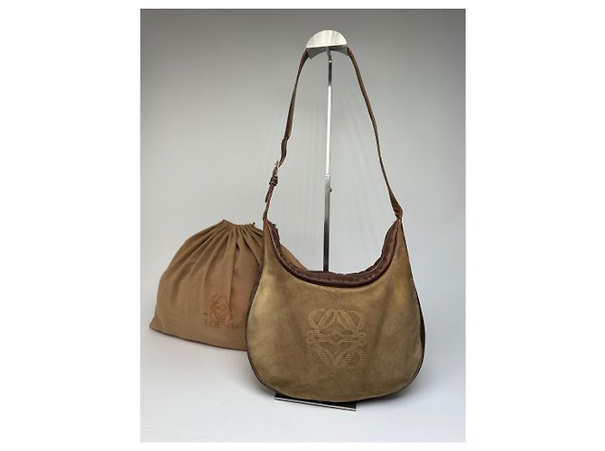 Vintage Loewe Wildleder-Schultertasche Beige Braun - Ansicht 12