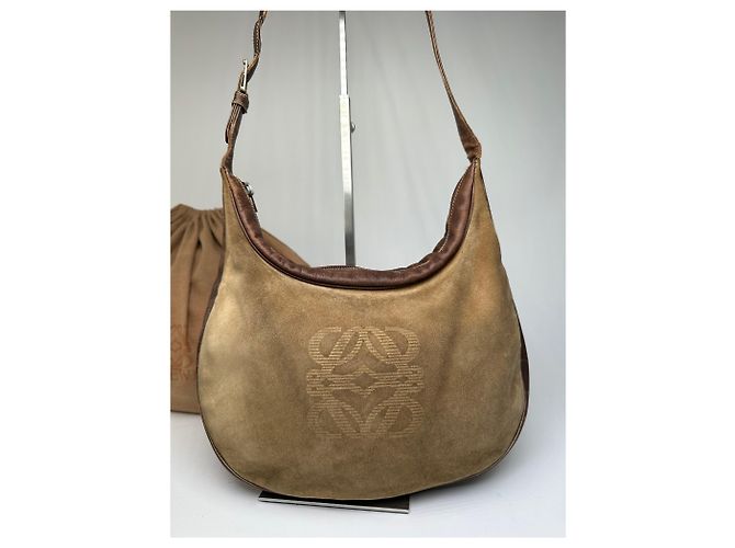 Vintage Loewe Wildleder-Schultertasche Beige Braun - Ansicht 6