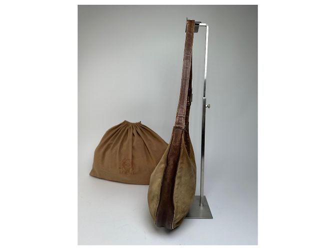 Vintage Loewe Wildleder-Schultertasche Beige Braun - Ansicht 7