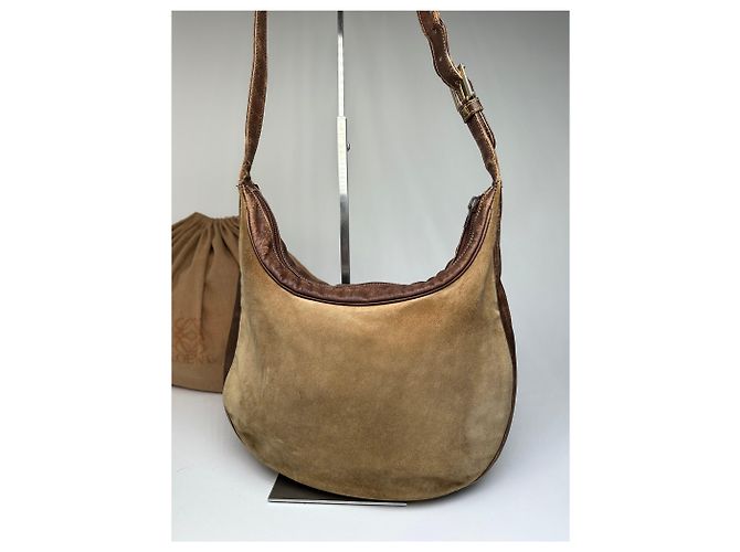 Vintage Loewe Wildleder-Schultertasche Beige Braun - Ansicht 8