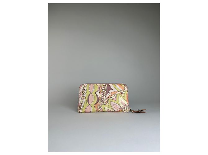 Autre Marque Vintage Pucci Canvas Leather Trim Wallet Pink Yellow Rust - view 10