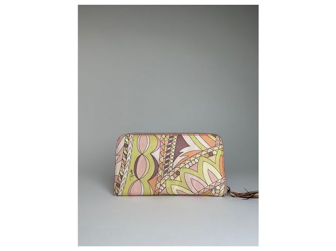 Autre Marque Vintage Pucci Canvas Leather Trim Wallet Pink Yellow Rust - view 2