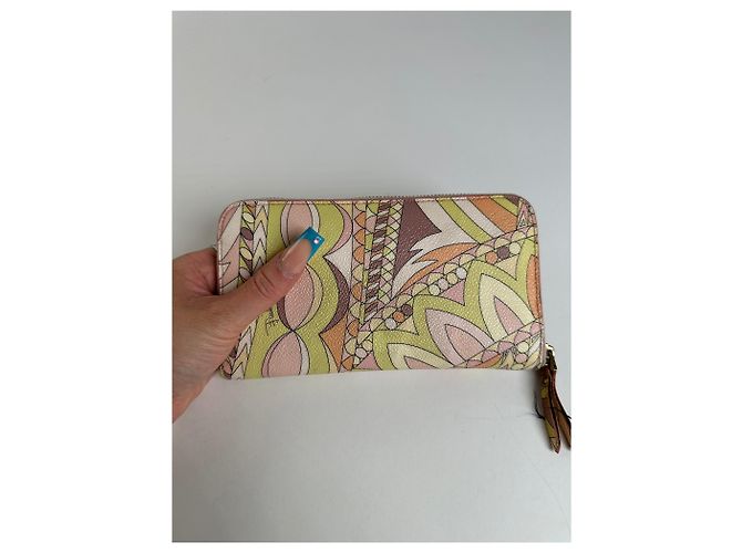 Autre Marque Vintage Pucci Canvas Leather Trim Wallet Pink Yellow Rust - view 6