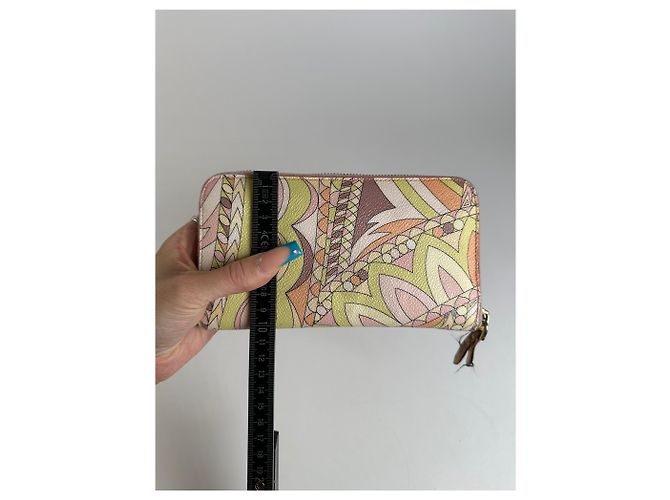 Autre Marque Vintage Pucci Canvas Leather Trim Wallet Pink Yellow Rust - view 7