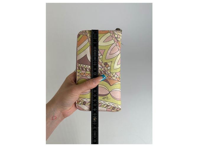 Autre Marque Vintage Pucci Canvas Leather Trim Wallet Pink Yellow Rust - view 8