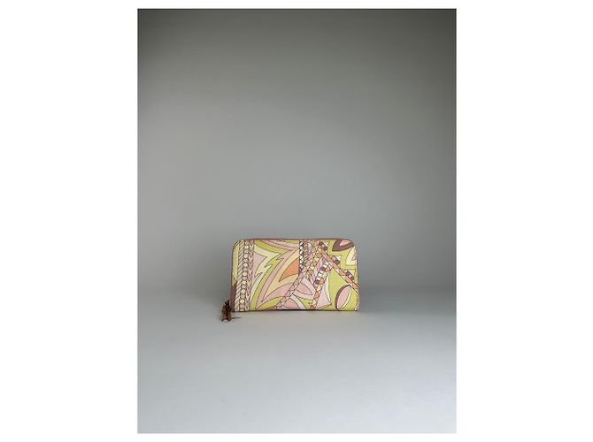Autre Marque Vintage Pucci Canvas Leather Trim Wallet Pink Yellow Rust - view 9