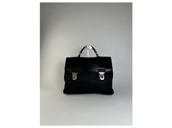 Vintage Prada Nylon Tote Bag Schwarz Silber - Ansicht 10
