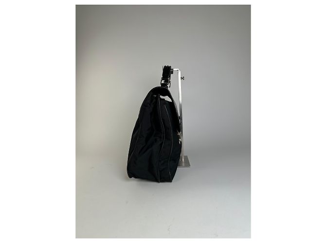 Vintage Prada Nylon Tote Bag Schwarz Silber - Ansicht 5