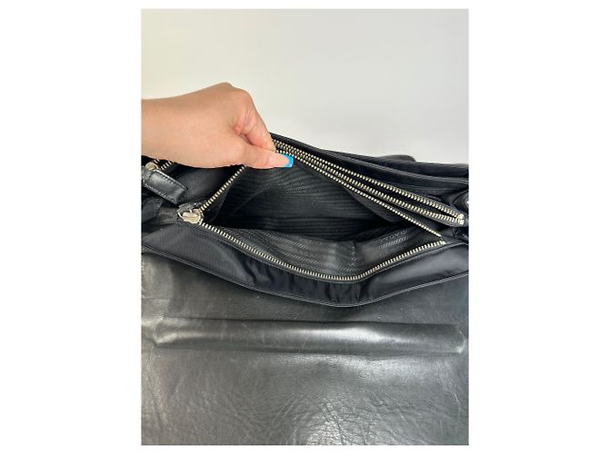 Vintage Prada Nylon Tote Bag Schwarz Silber - Ansicht 9