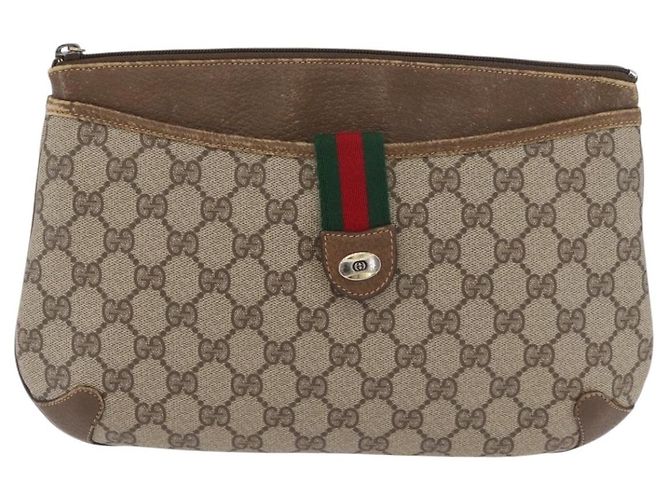 Bolsa GUCCI GG Supreme Web Sherry Line PVC Bege Ouro 904 02 026 Auth BA12949 Dourado - vista 13
