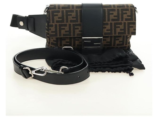 FENDI Zucca Canvas Mamma Baguette Shoulder Bag 2way Black Brown Auth 181574SAM Marrone Nero - vista 12