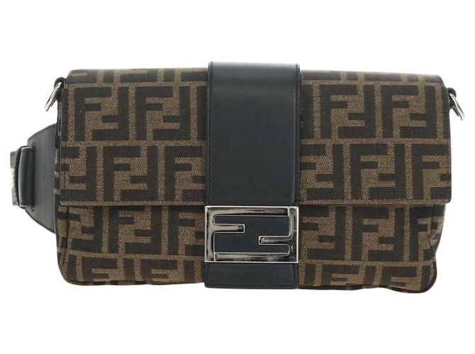 FENDI Zucca Canvas Mamma Baguette Shoulder Bag 2way Black Brown Auth 181574SAM Marrone Nero - vista 13