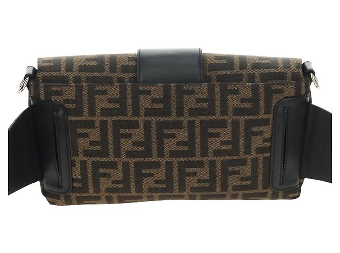 FENDI Zucca Canvas Mamma Baguette Shoulder Bag 2way Black Brown Auth 181574SAM Marrone Nero - vista 2