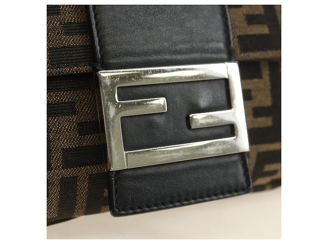 FENDI Zucca Canvas Mamma Baguette Shoulder Bag 2way Black Brown Auth 181574SAM Marrone Nero - vista 20