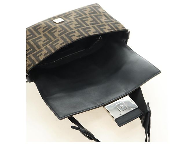 FENDI Zucca Canvas Mamma Baguette Shoulder Bag 2way Black Brown Auth 181574SAM Marrone Nero - vista 21