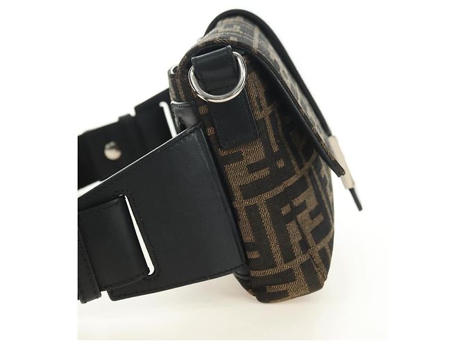 FENDI Zucca Canvas Mamma Baguette Shoulder Bag 2way Black Brown Auth 181574SAM Marrone Nero - vista 3