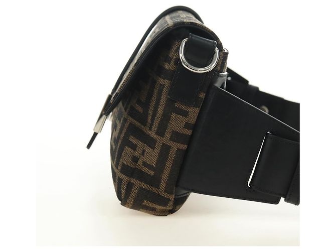FENDI Zucca Canvas Mamma Baguette Shoulder Bag 2way Black Brown Auth 181574SAM Marrone Nero - vista 4